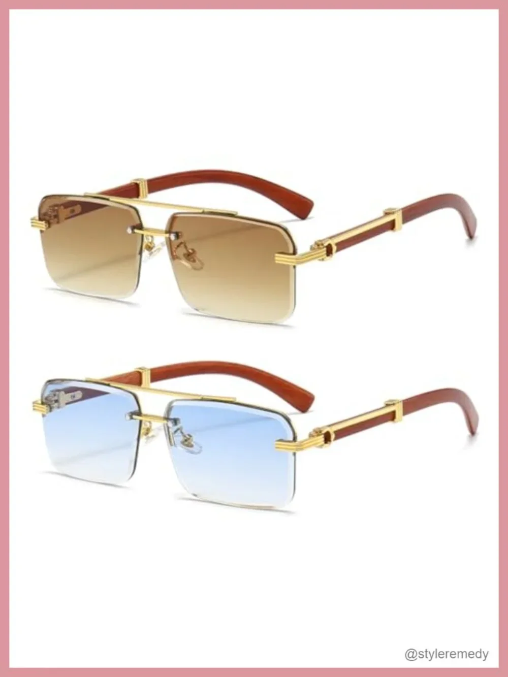 Rimless Rectangle Sunglasses with UV400 Protection Scratch-Resistant Lenses